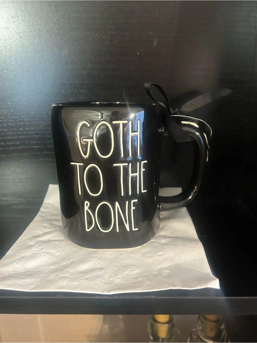 Rae Dunn Black Ceramic Mug with White Lettering